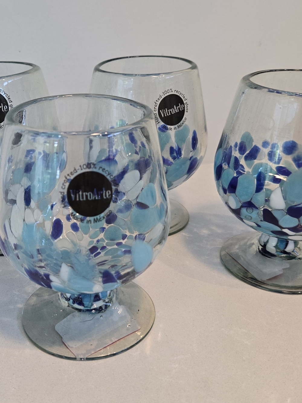 Set of 4 VitroArte Confetti Glasses GOBLETS Mexico Recycled Glass BRAND NEW